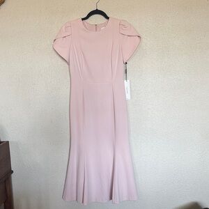 Calvin Klein Blush Pink Puff-Sleeve Midi Dress